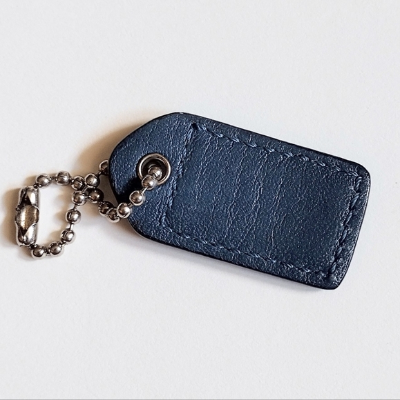 ๐ Coach 1.5" Vintage Dark Teal Blue Leather Hangtag Keychain Mini Bag Charm - Picture 5 of 6